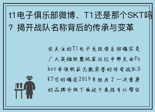 t1电子俱乐部微博、T1还是那个SKT吗？揭开战队名称背后的传承与变革